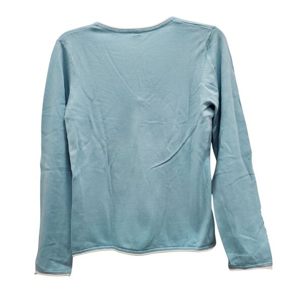 Esprit Womens Y2K Baby Blue White Trim Preppy Academia Long Sleeve Knit Top US L - Picture 7 of 7